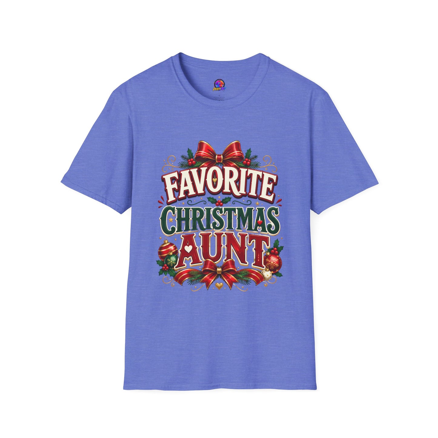 Favorite Christmas Aunt T-Shirt — Festive Holiday Auntie Tee with Bow & Holly
