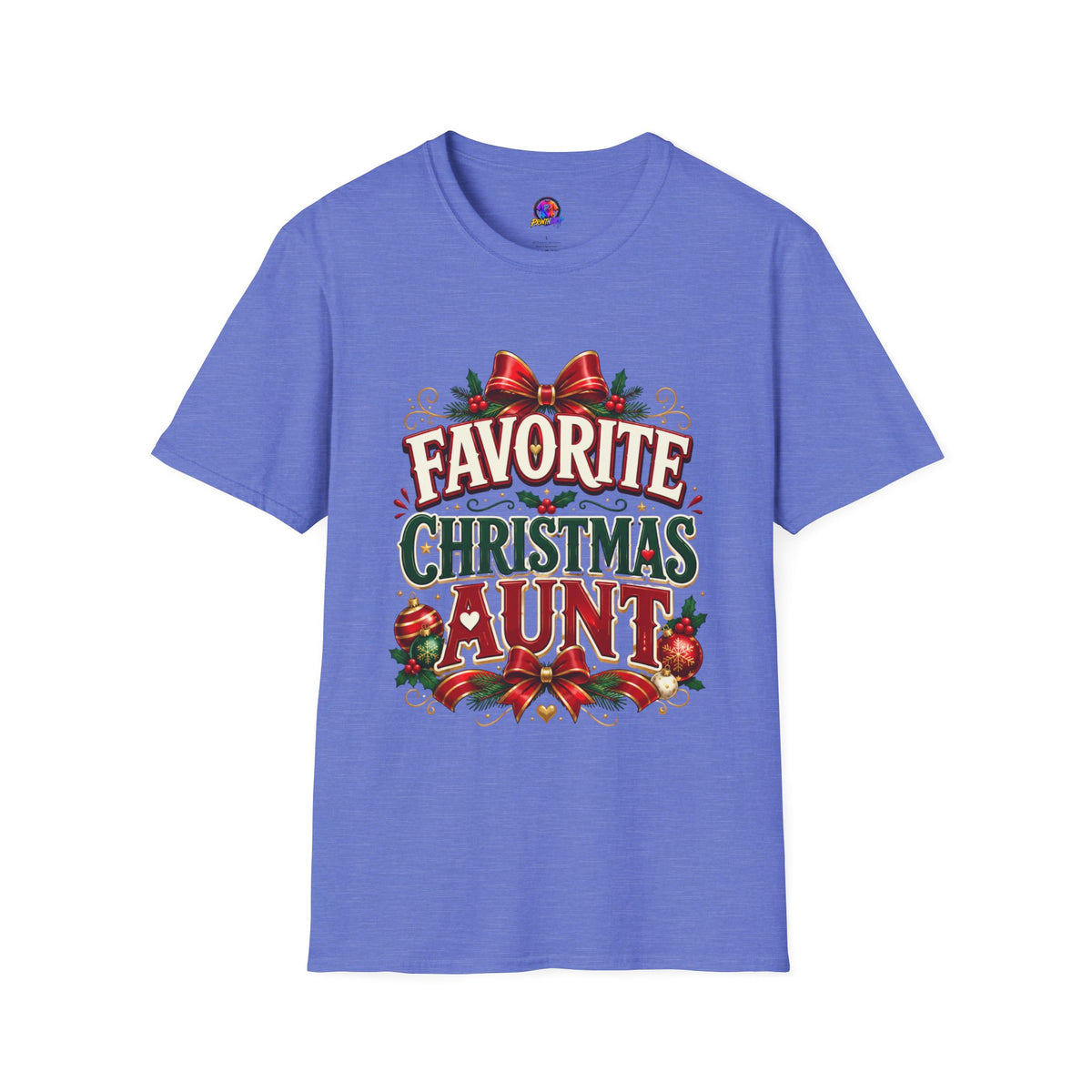 Favorite Christmas Aunt T-Shirt — Festive Holiday Auntie Tee with Bow & Holly