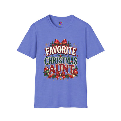 Favorite Christmas Aunt T-Shirt — Festive Holiday Auntie Tee with Bow & Holly