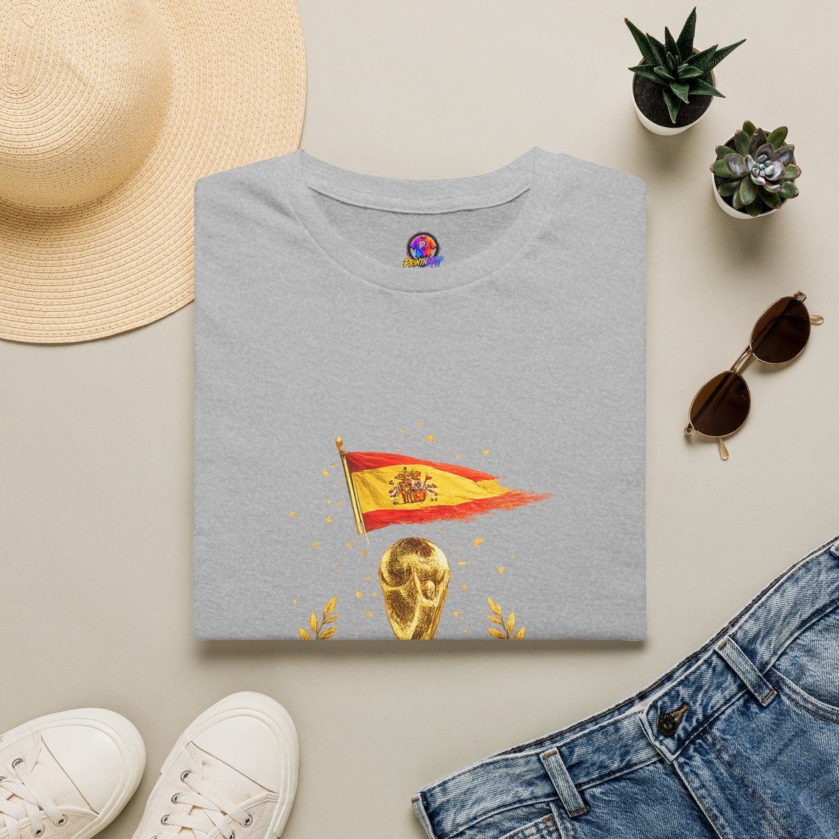Spain World Cup Champions T-Shirt — Spanish Flag & Trophy Soccer Tee