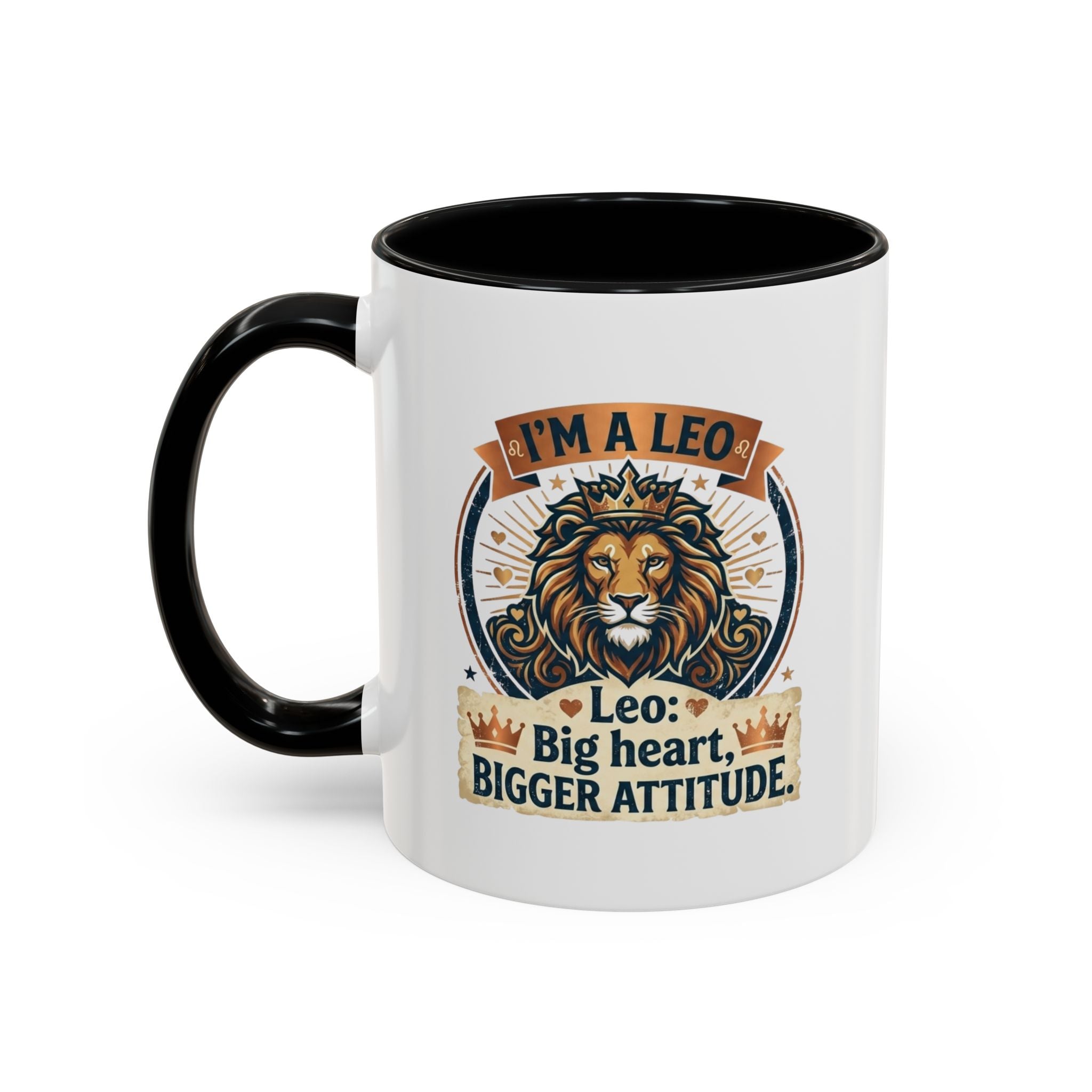 Leo Coffee Mug — "I'm a Leo: Big Heart, Bigger Attitude" Zodiac Accent Mug (11/15oz)