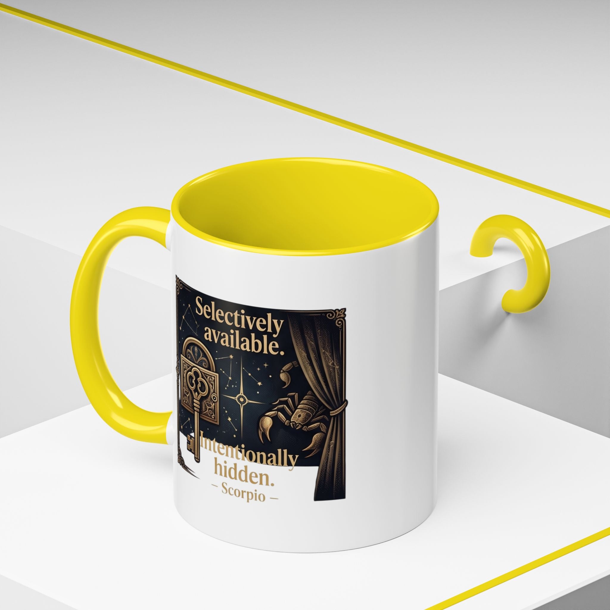 Scorpio Accent Coffee Mug — "Selectively Available, Intentionally Hidden" Zodiac Gift