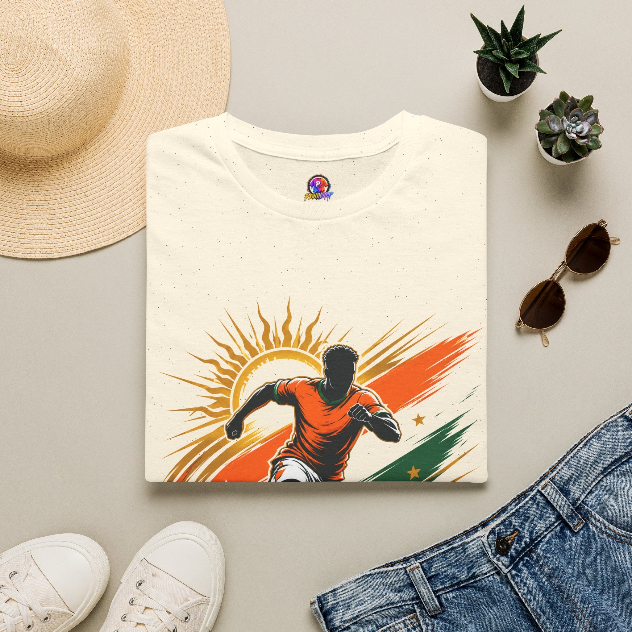 Côte d'Ivoire Orange Power Soccer T-Shirt — Dynamic Player Graphic Tee