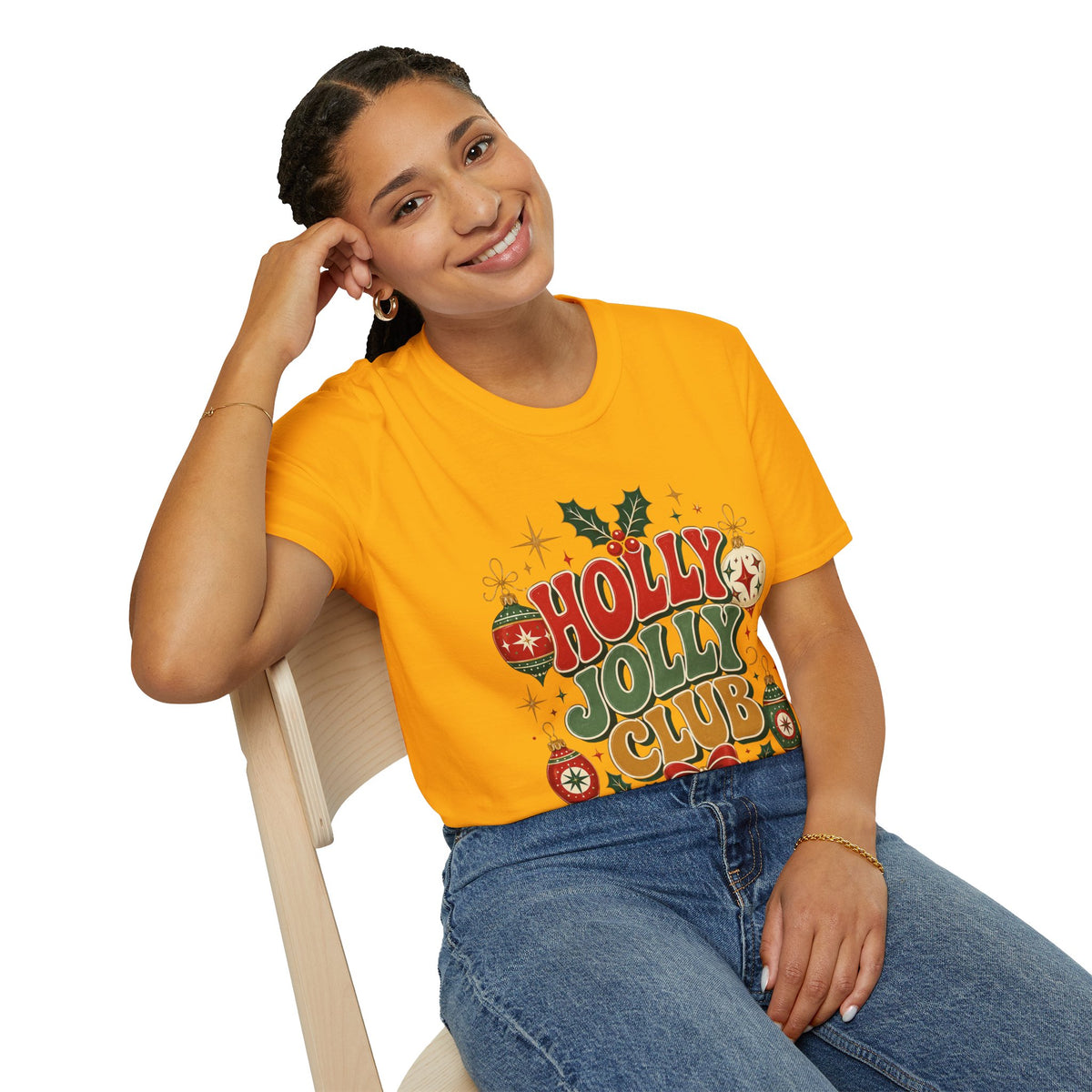 Holly Jolly Club Christmas T-Shirt — Retro Holiday Ornament Tee