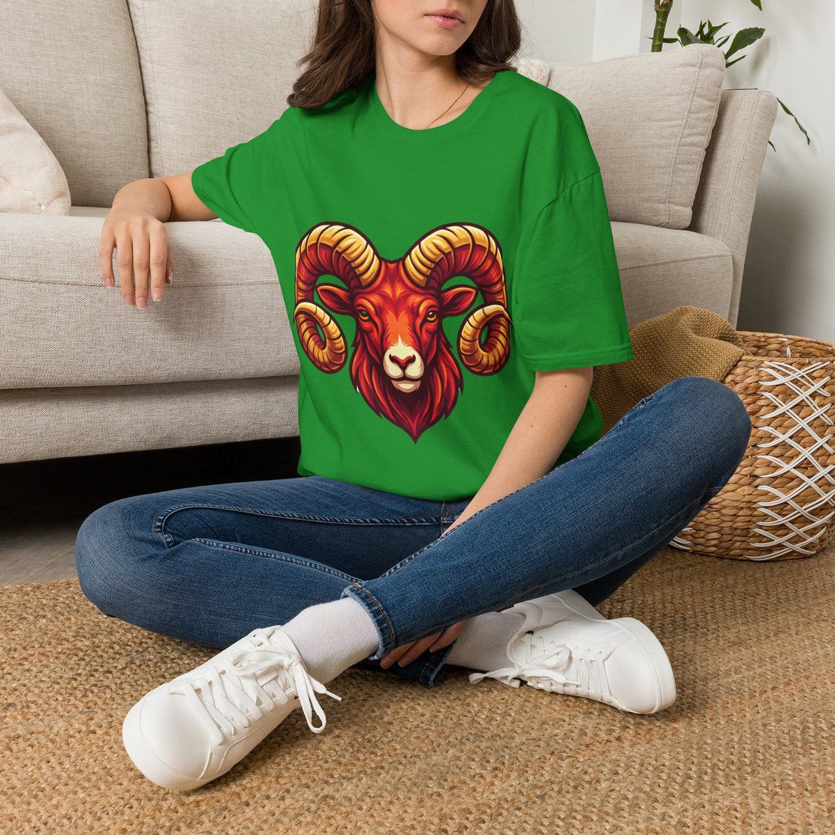 Aries Zodiac Ram Skull T-Shirt — Bold Goat Horn Graphic Tee (Aries/Zodiac)