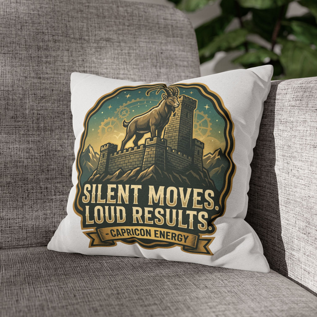 Capricorn Pillowcase – "Silent Moves, Loud Results" Zodiac Decor