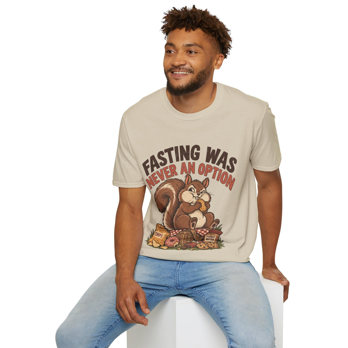 Fasting Was Never an Option T-Shirt — Funny Squirrel Eating Snacks Tee