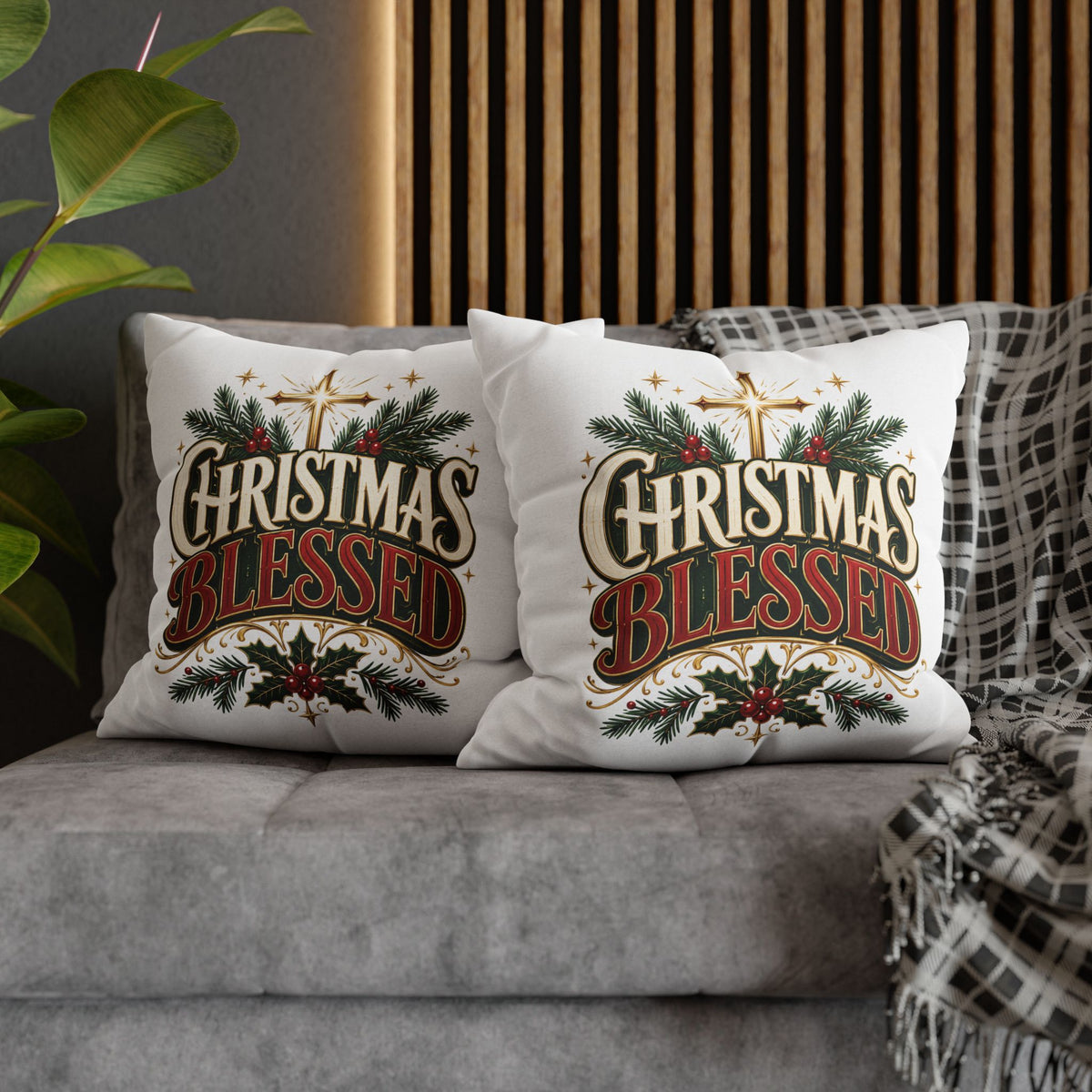 Christmas Spun Square Pillowcase Christmas Blessed Pillowcase