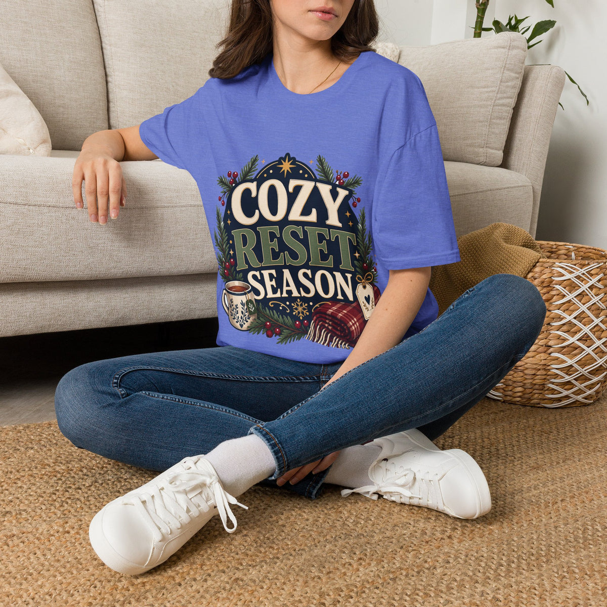 Cozy Reset Season T‑Shirt — Holiday Cozy Cabin Graphic Tee