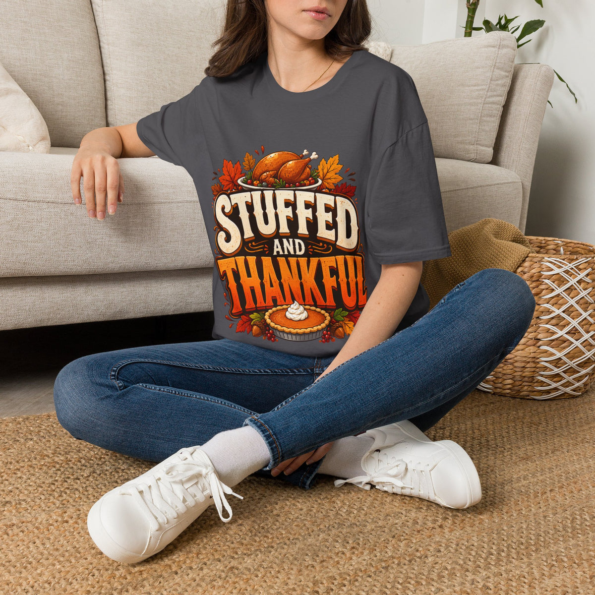 Thanksgiving T-Shirt — "Stuffed and Thankful" Turkey Design