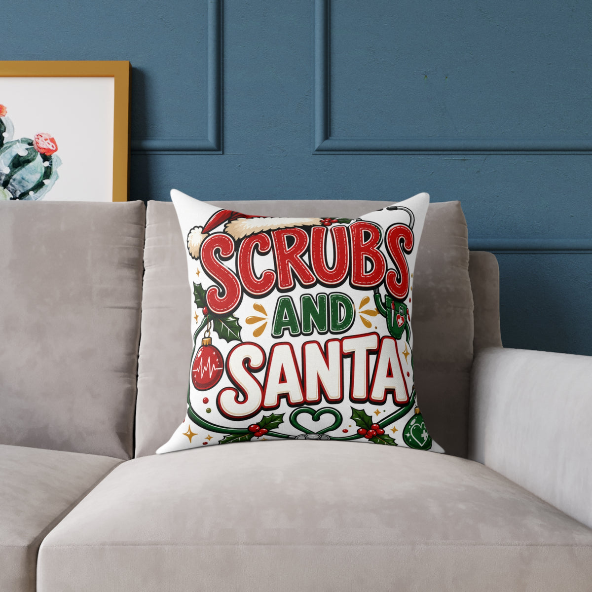 Scrubs and Santa Christmas Pillow — Holiday Nurse Throw Pillow