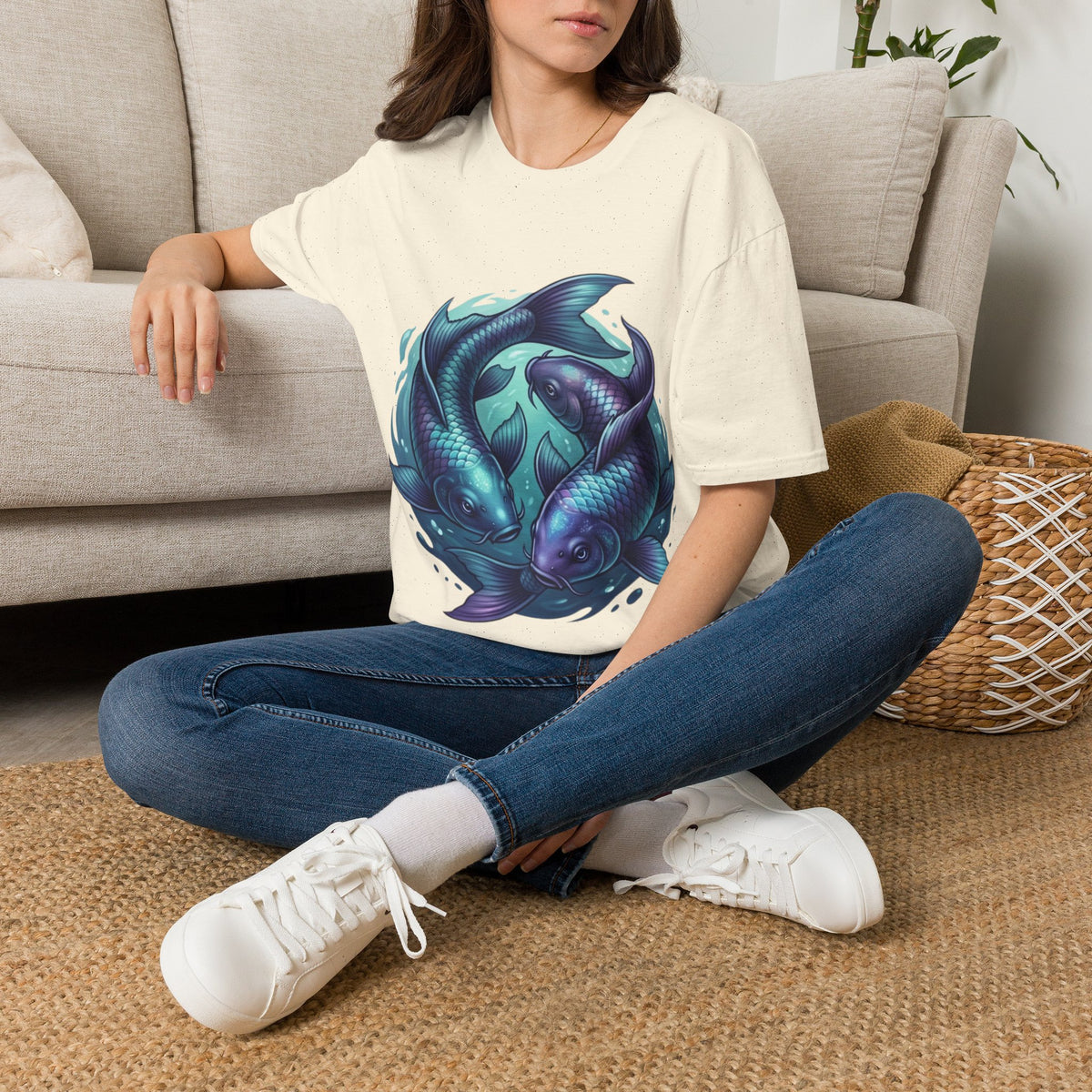 Koi Fish Circle T-Shirt — Artistic Yin Yang Aquatic Tee