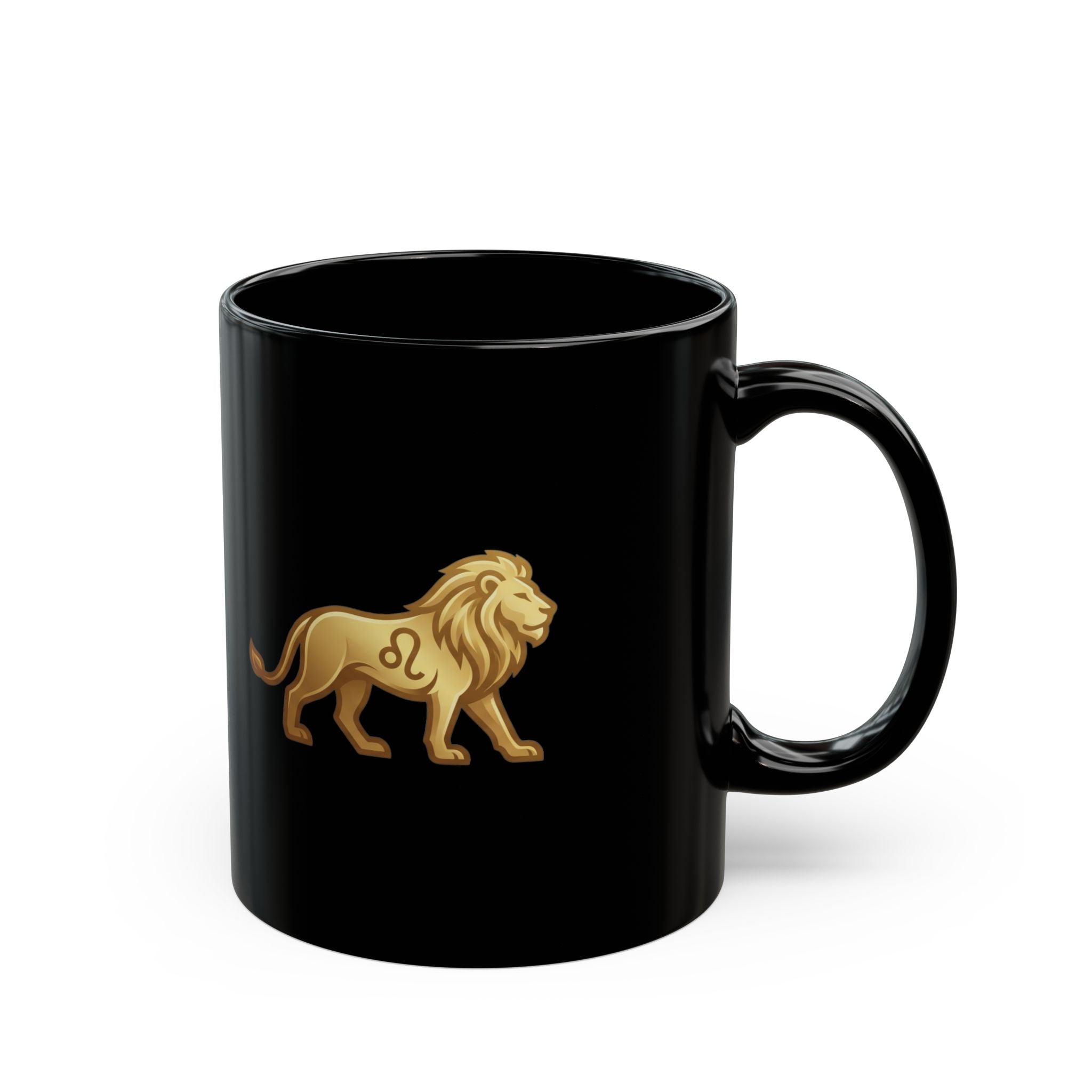 Leo Zodiac Lion Black Mug — Gold Astrology Coffee Cup