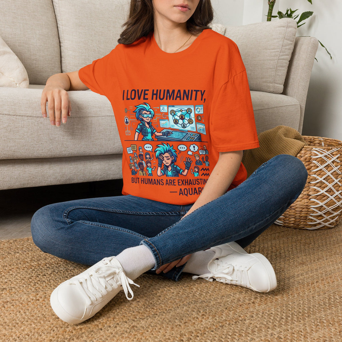 Aquarius Zodiac I Love Humanity T-Shirt — Funny Aquarist Marine Biologist Tee