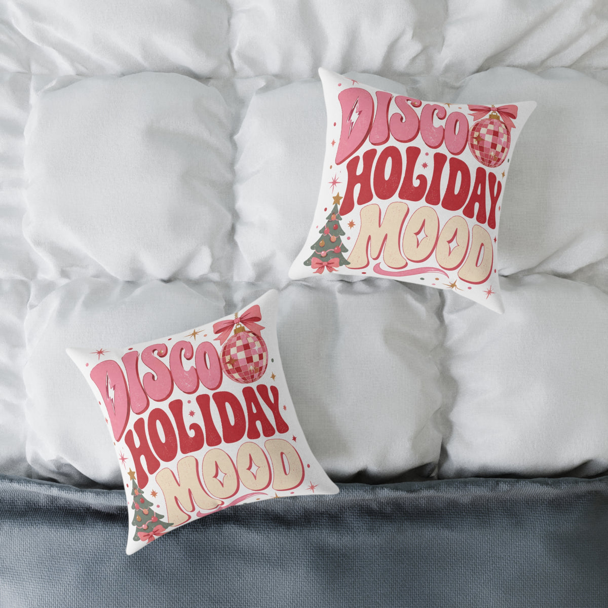Modern Day Christmas Disco Holiday Mood Square Poly Canvas Pillow