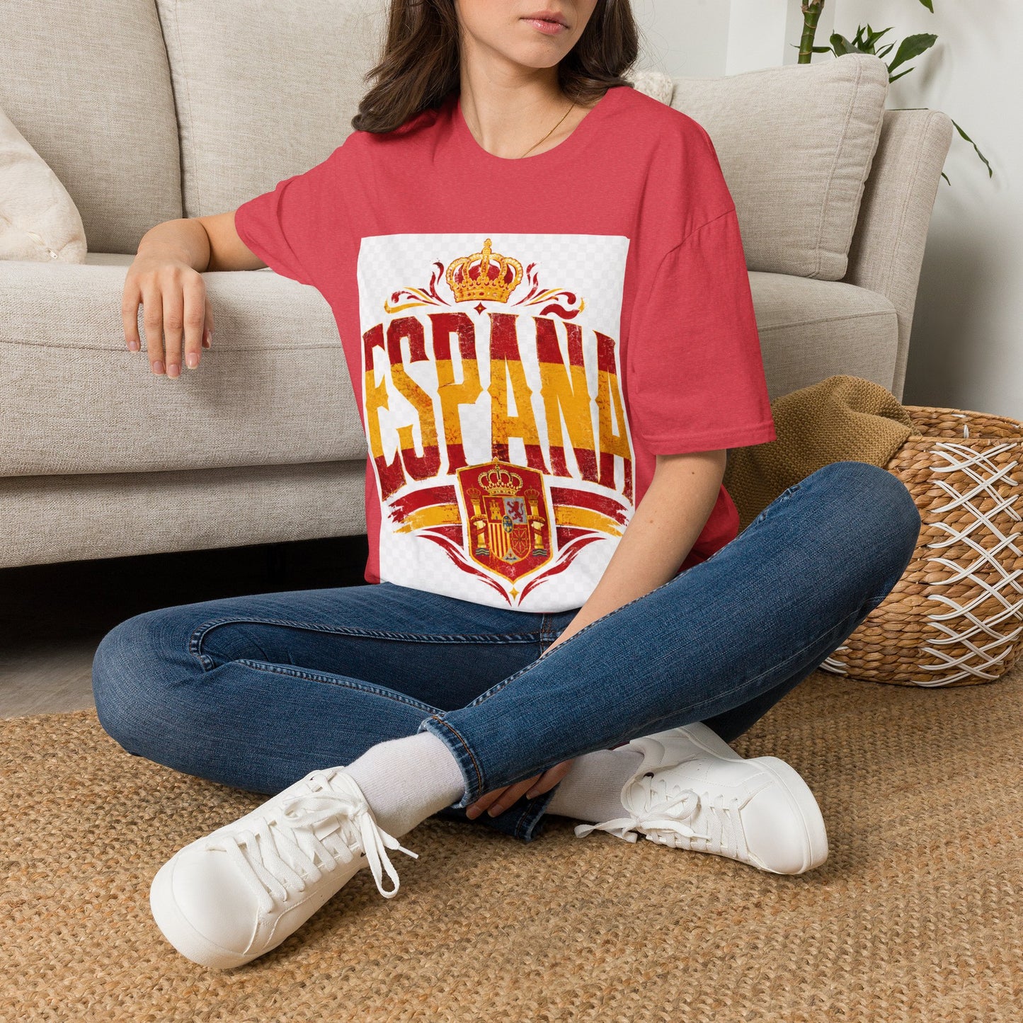 Spain Crown Graphic T-Shirt — Spanish Flag Vintage Crest Tee