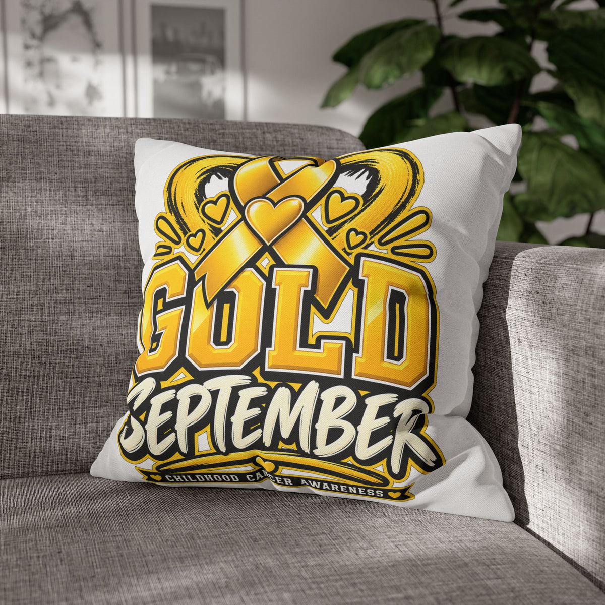 Gold September Pillowcase — Childhood Cancer Awareness Cushion Cover