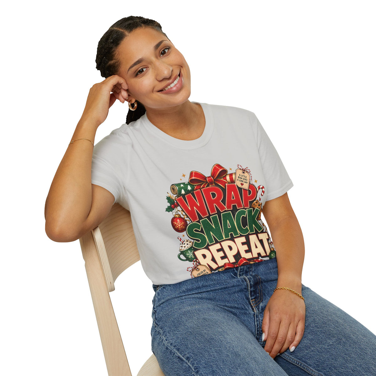 T-Shirt — "Wrap Snack Repeat" Christmas Graphic Tee