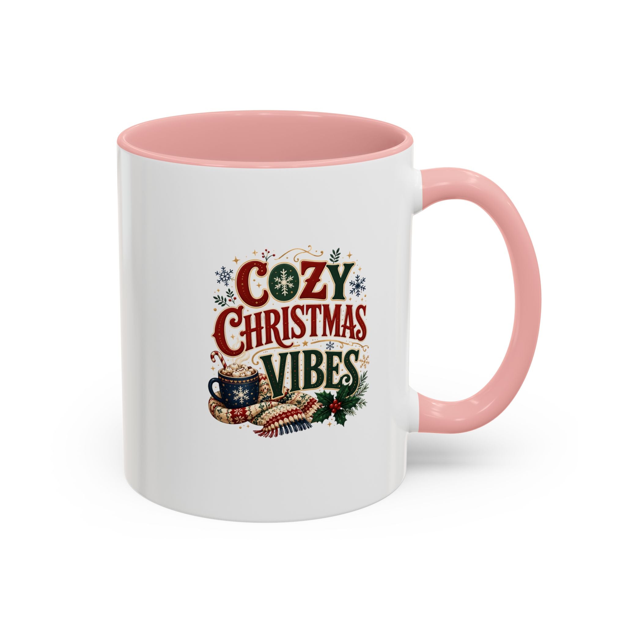 Cozy Christmas Vibes Accent Coffee Mug — Holiday Hot Cocoa Mug