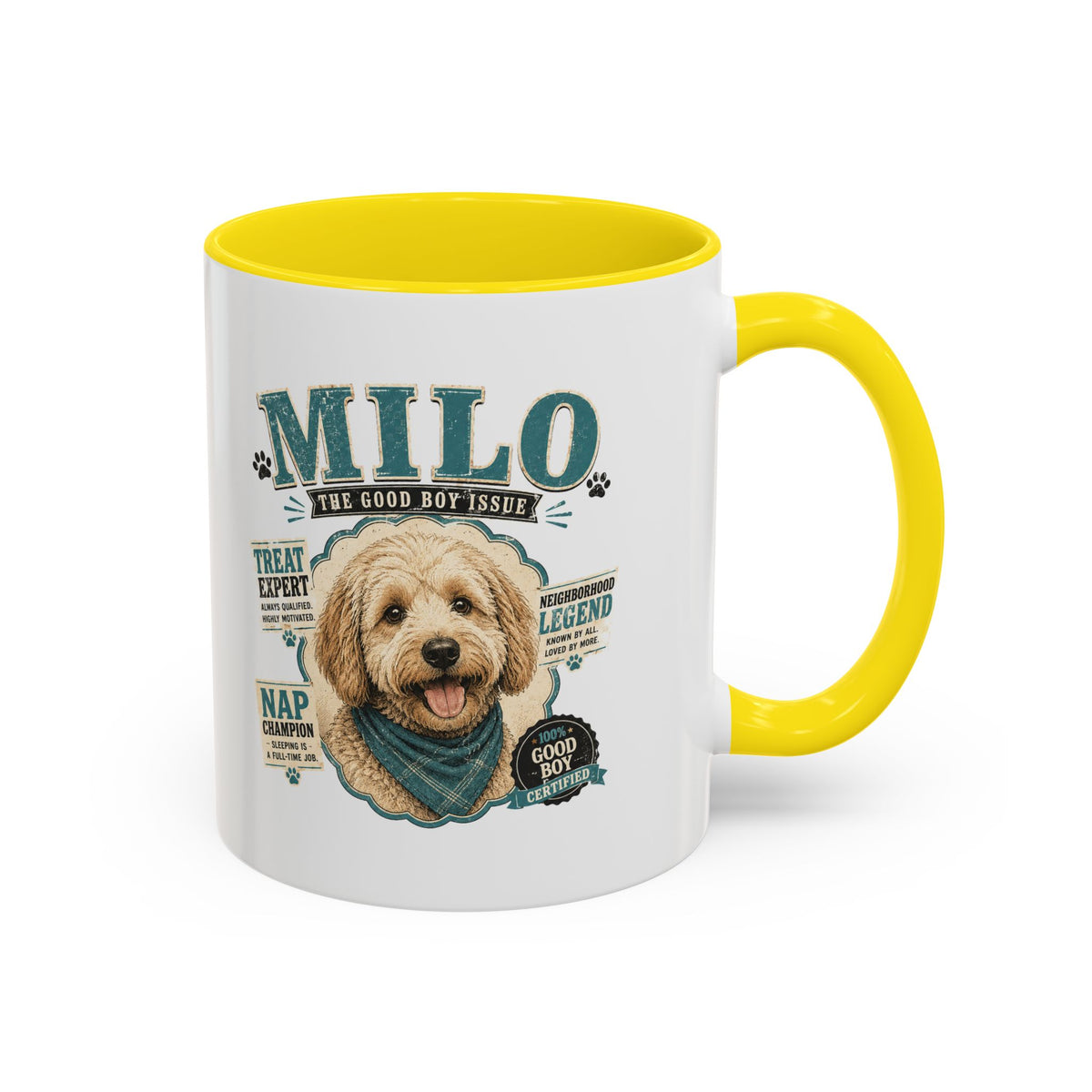Milo Bailey Dog Dad Mom Personalized Dog Mug — "Milo The Good Boy" Accent Coffee Mug