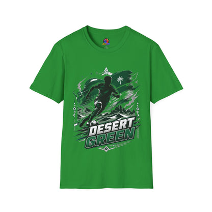 Saudi Arabia Desert Green Soccer T-Shirt — Silhouette Player Graphic