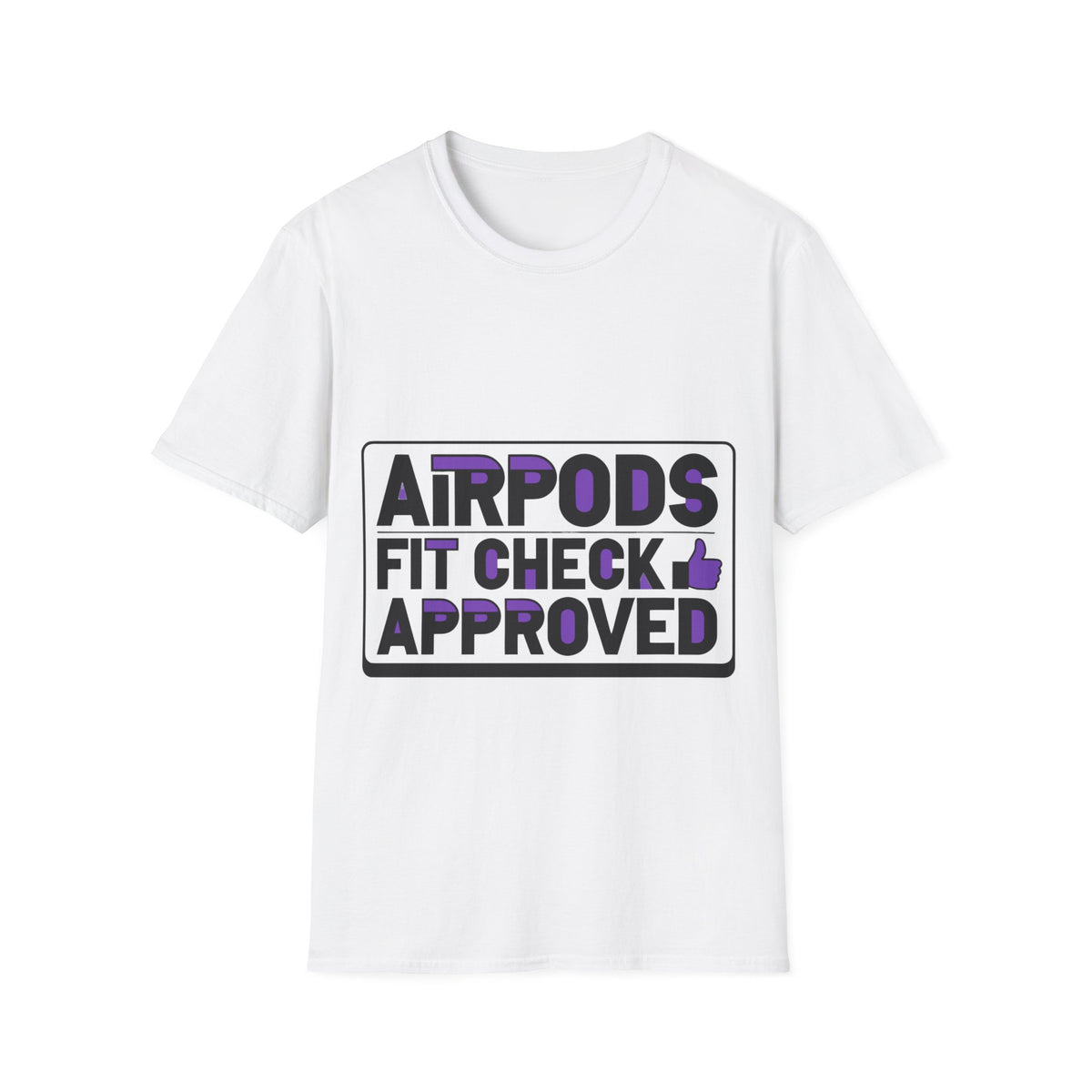 "AirPods Fit Check Approved" Tech Badge Tee | Purple Gradient Meme T-Shirt - Trending Now - September 2026