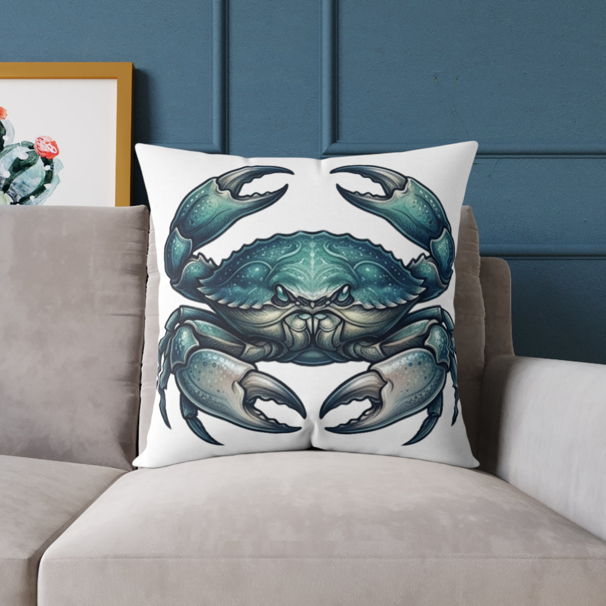 Cancer Zodiac Blue Crab Coastal Pillow — Nautical Square Throw Pillow