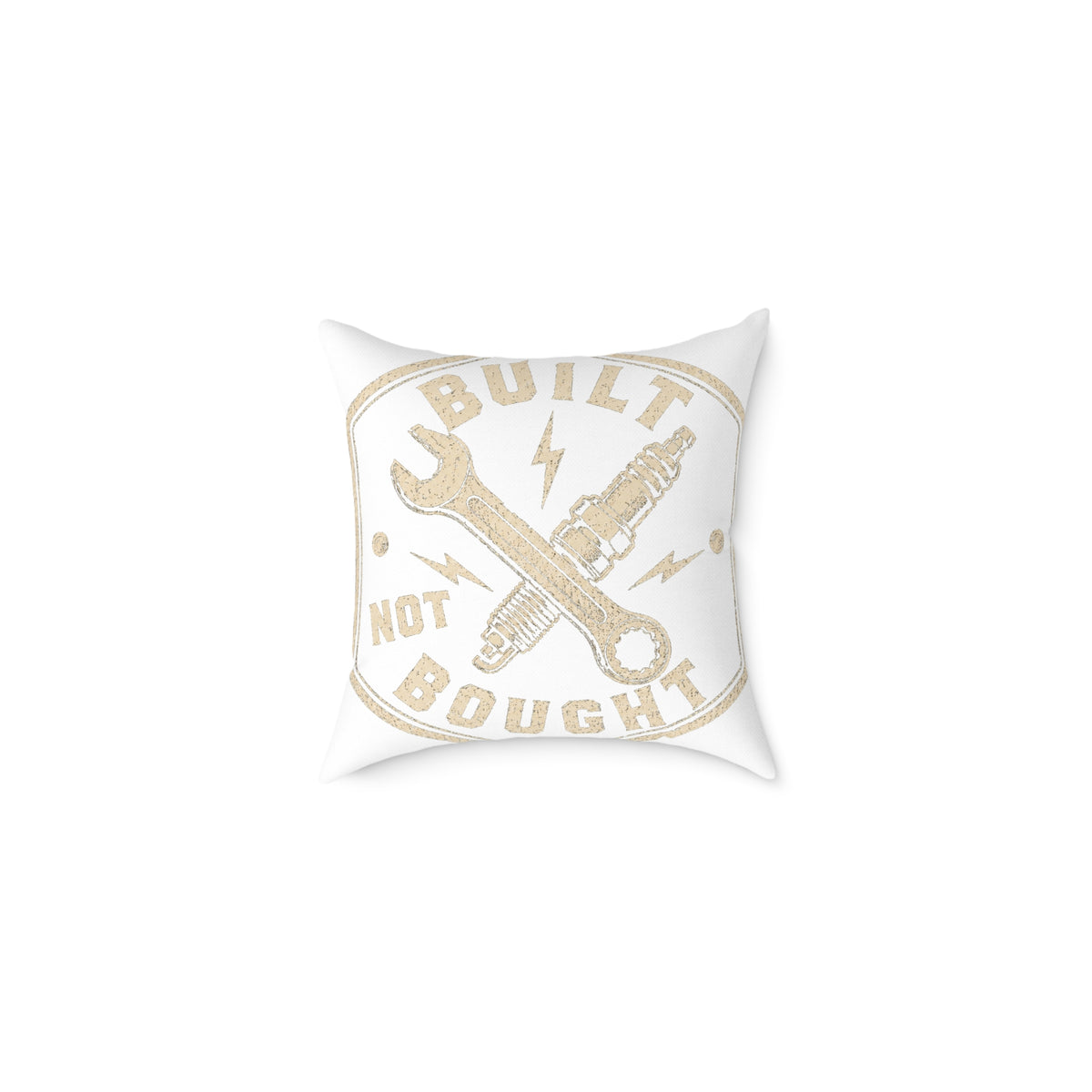 Built Not Bought Square Pillow Milo Bailey Dog Dad Mom— Mechanic Wrench & Spark Plug Decor