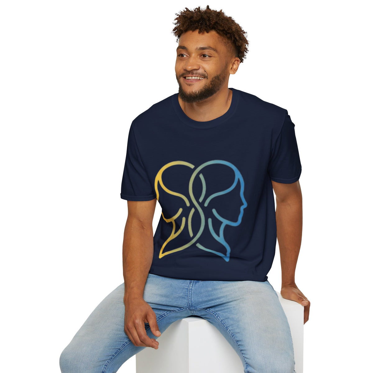 Twin Profile Line Art T‑Shirt — Gradient Sisterhood Outline Tee