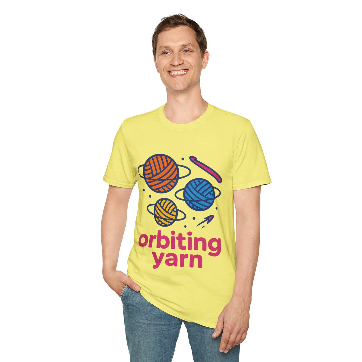 "Orbiting Yarn" Space Galaxy Crochet Graphic Tee - Funny Knitting Crafter White T-Shirt - Trending Now - September 2026