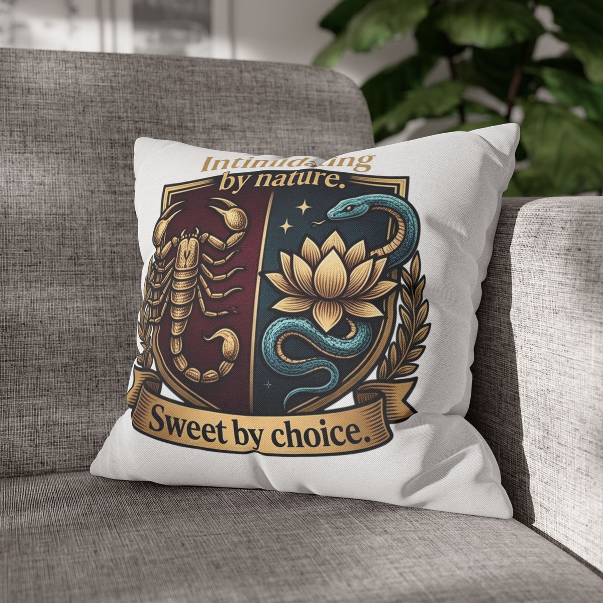 Scorpio Square Pillowcase: "Intimidating by Nature, Sweet by Choice" Scorpio Scorpion & Snake Floral Crest