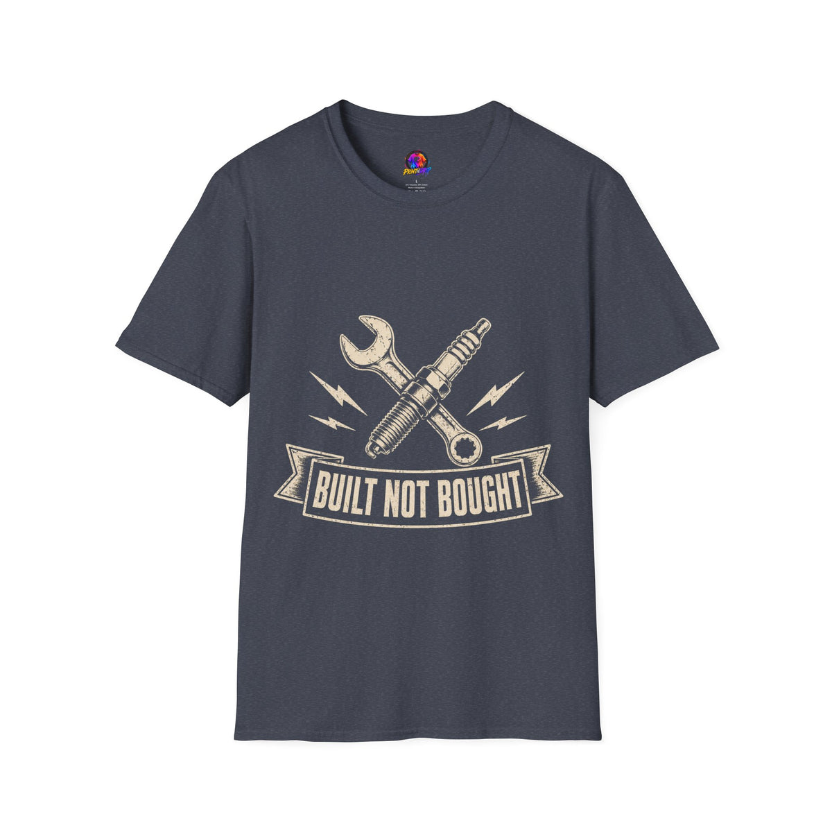 Built Not Bought T-Shirt — Vintage Mechanic Spark Plug & Wrench Tee for DIY Car Enthusiasts