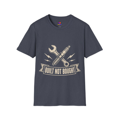 Built Not Bought T-Shirt — Vintage Mechanic Spark Plug & Wrench Tee for DIY Car Enthusiasts