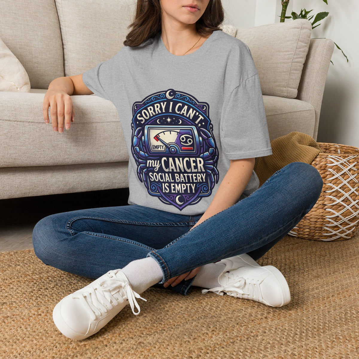 Cancer Support T-Shirt — "Sorry I Can't, My Cancer Social Battery Is Empty"