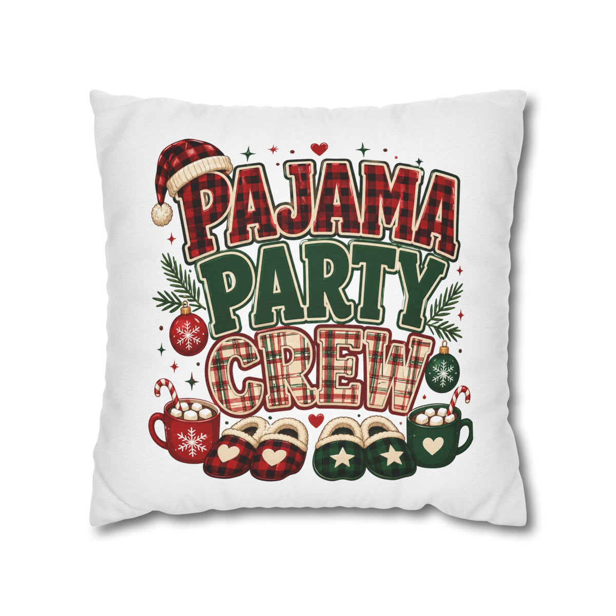 Christmas Pajama Party Crew Pillowcase — Christmas Holiday Decorative Throw Pillow Cover