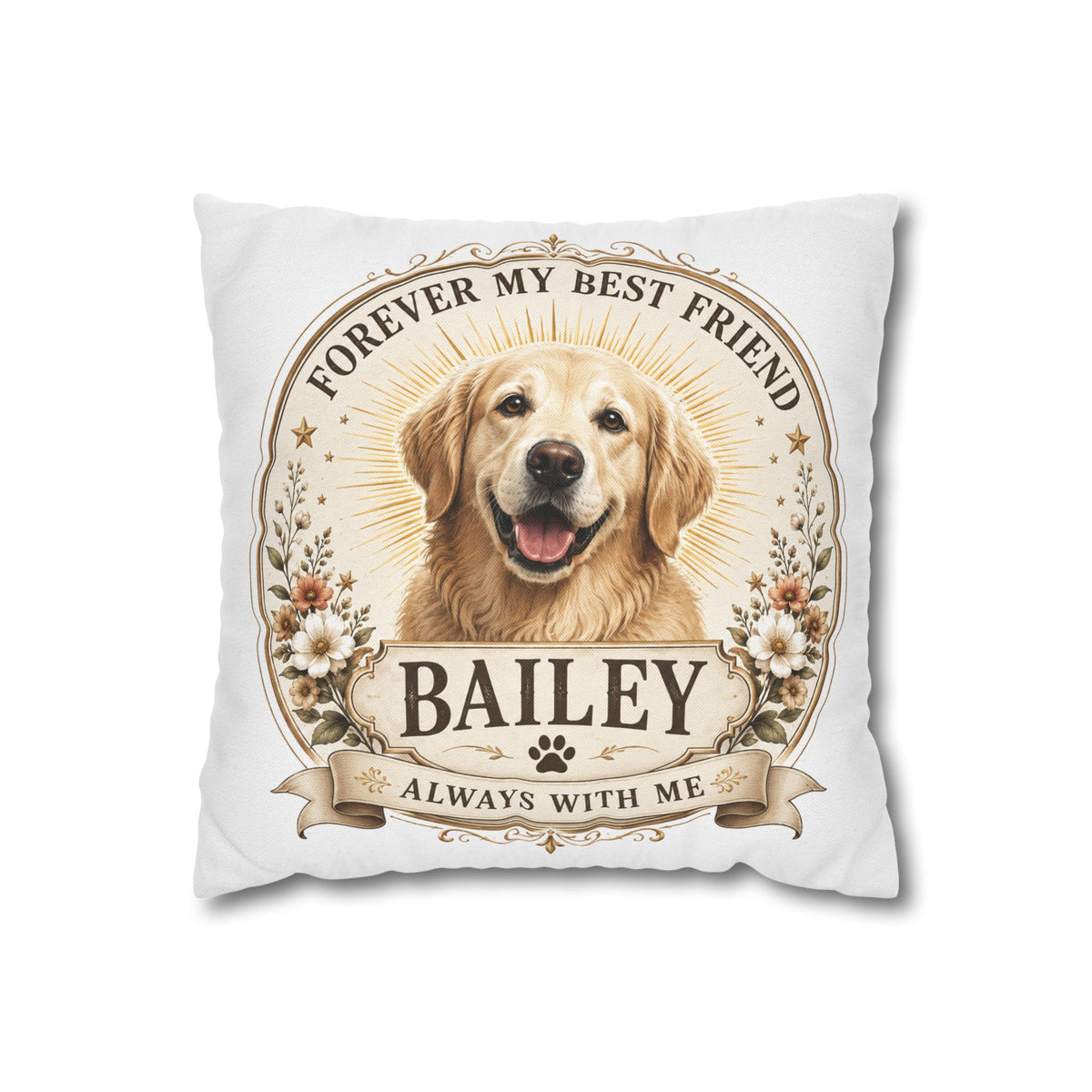 Personalized Dog Pillowcase Milo Bailey Dog Dad Mom - "Forever My Best Friend" Golden Retriever Tribute