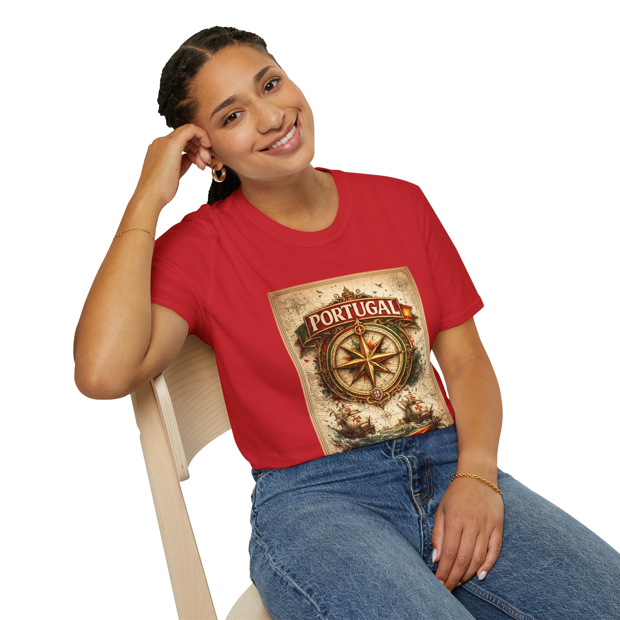 Portugal Compass T‑Shirt — Vintage Nautical Travel Tee