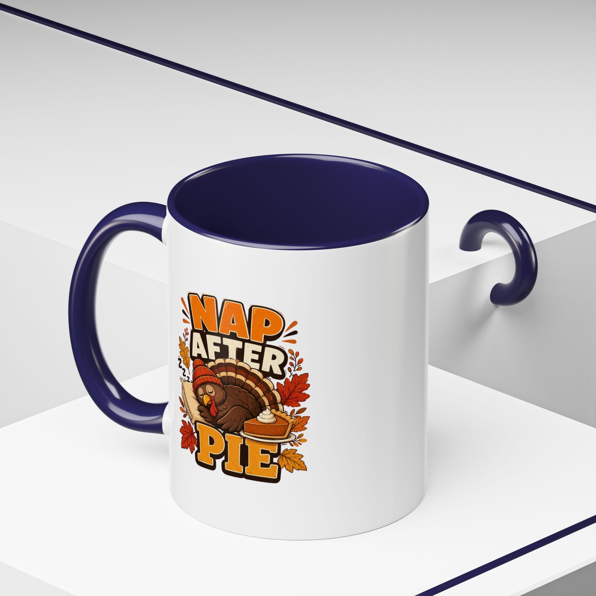 Thanksgiving Mug Nap After Pie Coffee Mug — Thanksgiving Turkey & Fall Leaves  Accent Mug