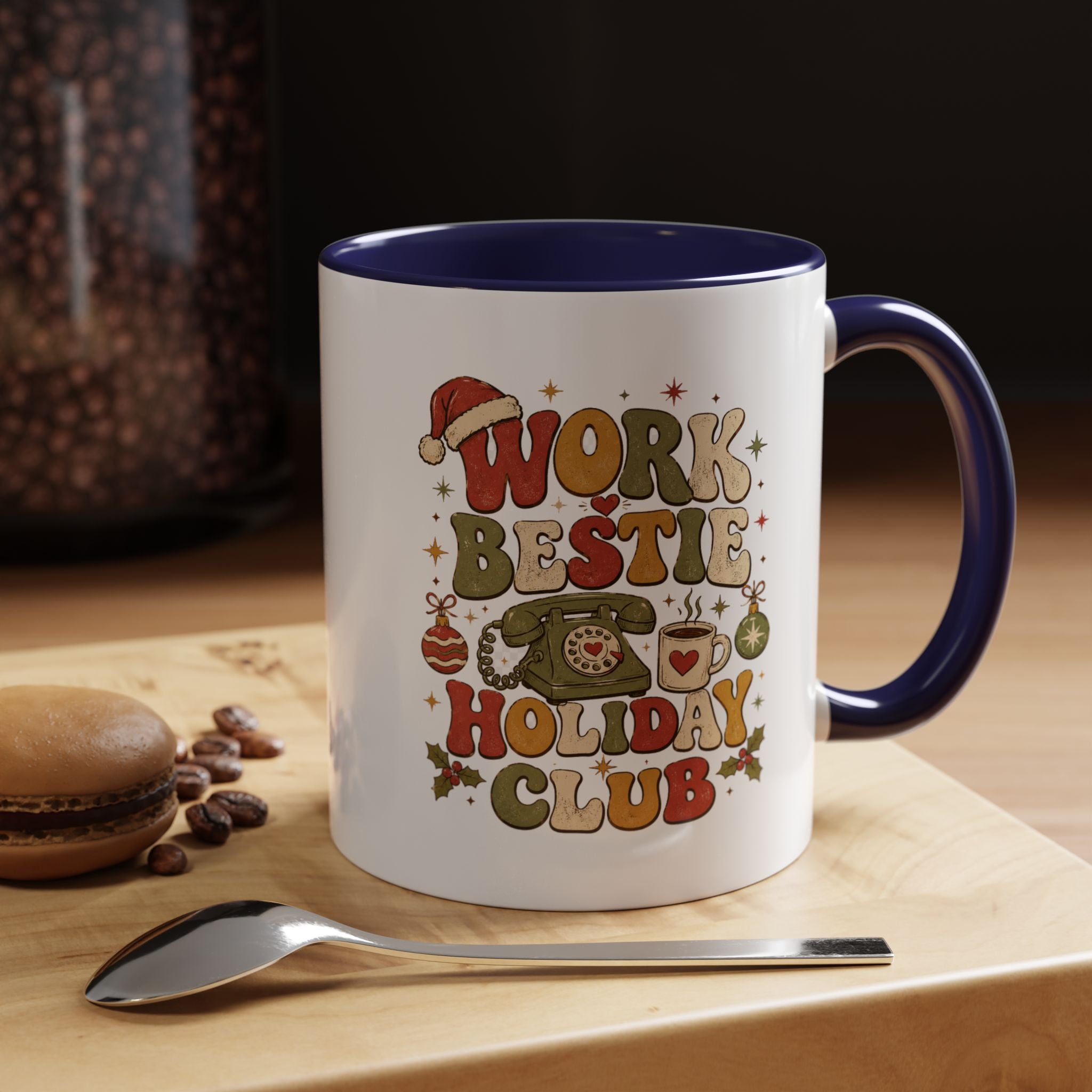 Modern Day Christmas Work Bestie Holiday Club Coffee Mug — Retro Christmas Accent Mug