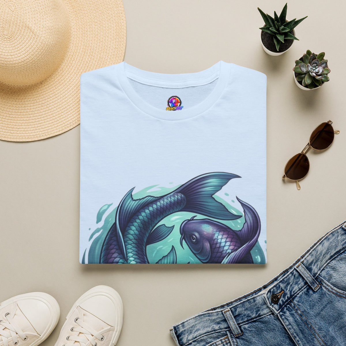 Koi Fish Circle T-Shirt — Artistic Yin Yang Aquatic Tee