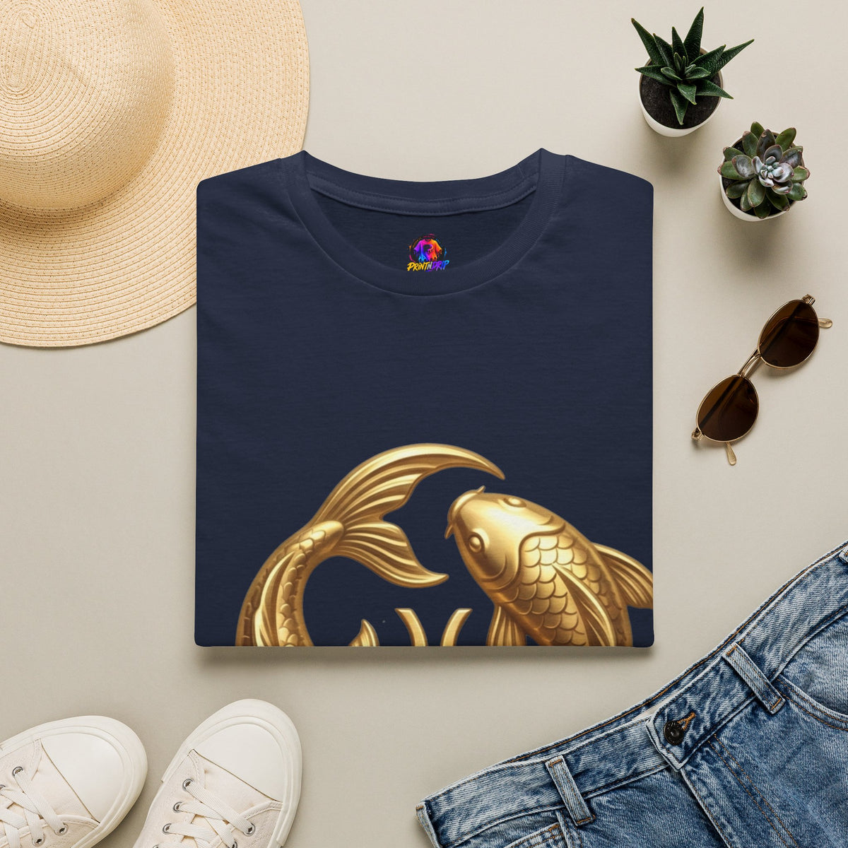 Pisces Gold Fish T-Shirt — Zodiac Symbol Astrology Tee