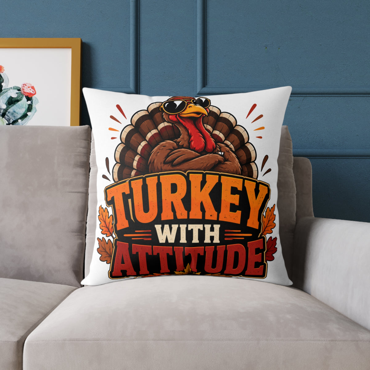 Thanksgiving Turkey With Attitude Throw Pillow — Funny Thanksgiving Decorative Pillow