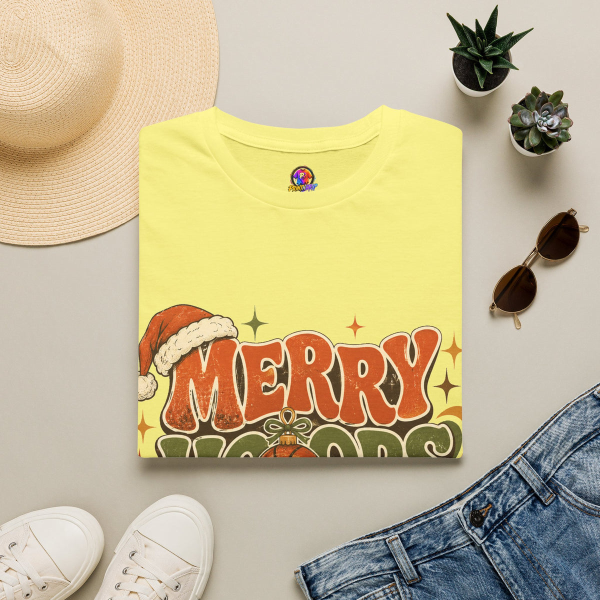 Merry Hoops Mood T-Shirt — Retro Holiday Basketball Christmas Tee
