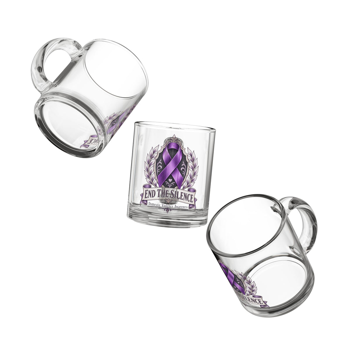 End The Silence Purple Ribbon Glass Mug — Domestic Violence Awareness 10oz