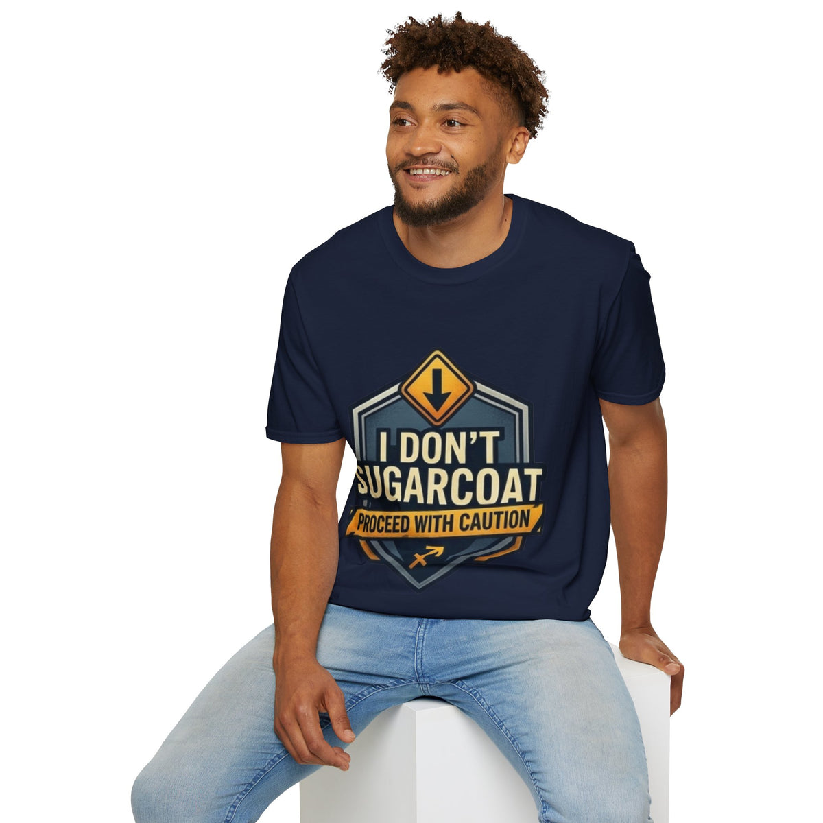 Sagittarius I Don't Sugarcoat T-Shirt — Funny Caution Road Sign Graphic Tee