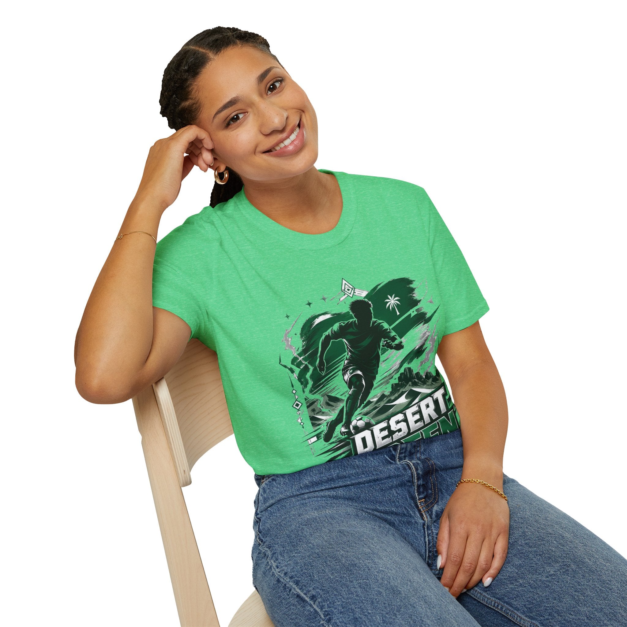Saudi Arabia Desert Green Soccer T-Shirt — Silhouette Player Graphic