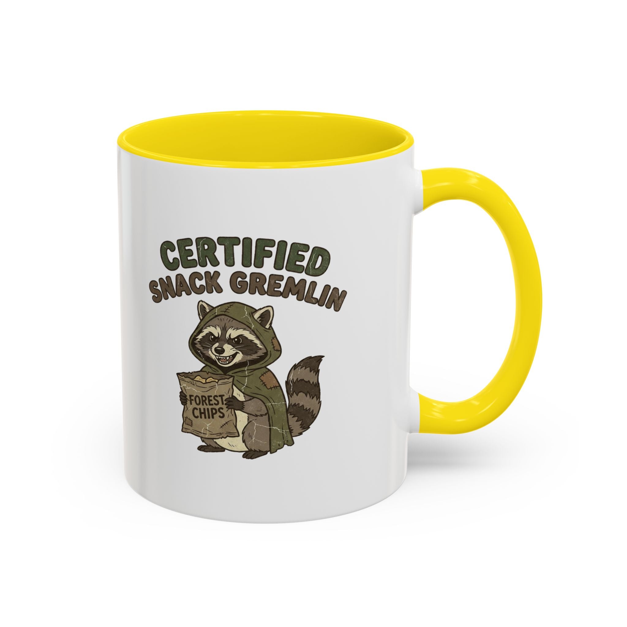 Funny Certified Snack Gremlin Coffee Mug — Cute Raccoon Snack Lover Accent Mug