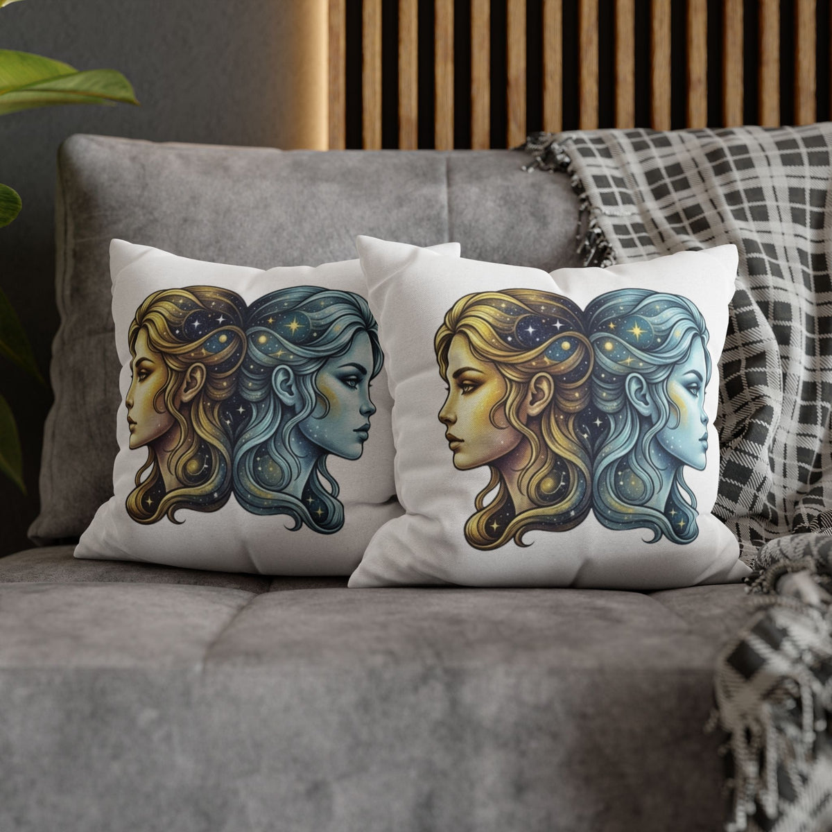 Gemini Moon & Sun Decorative Pillowcase — Zodiac Twins Astrology Throw Pillow Cover