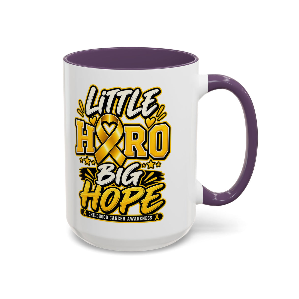 Little Hero Big Hope Coffee Mug — Childhood Cancer Awareness Accent Mug (11/15 oz)