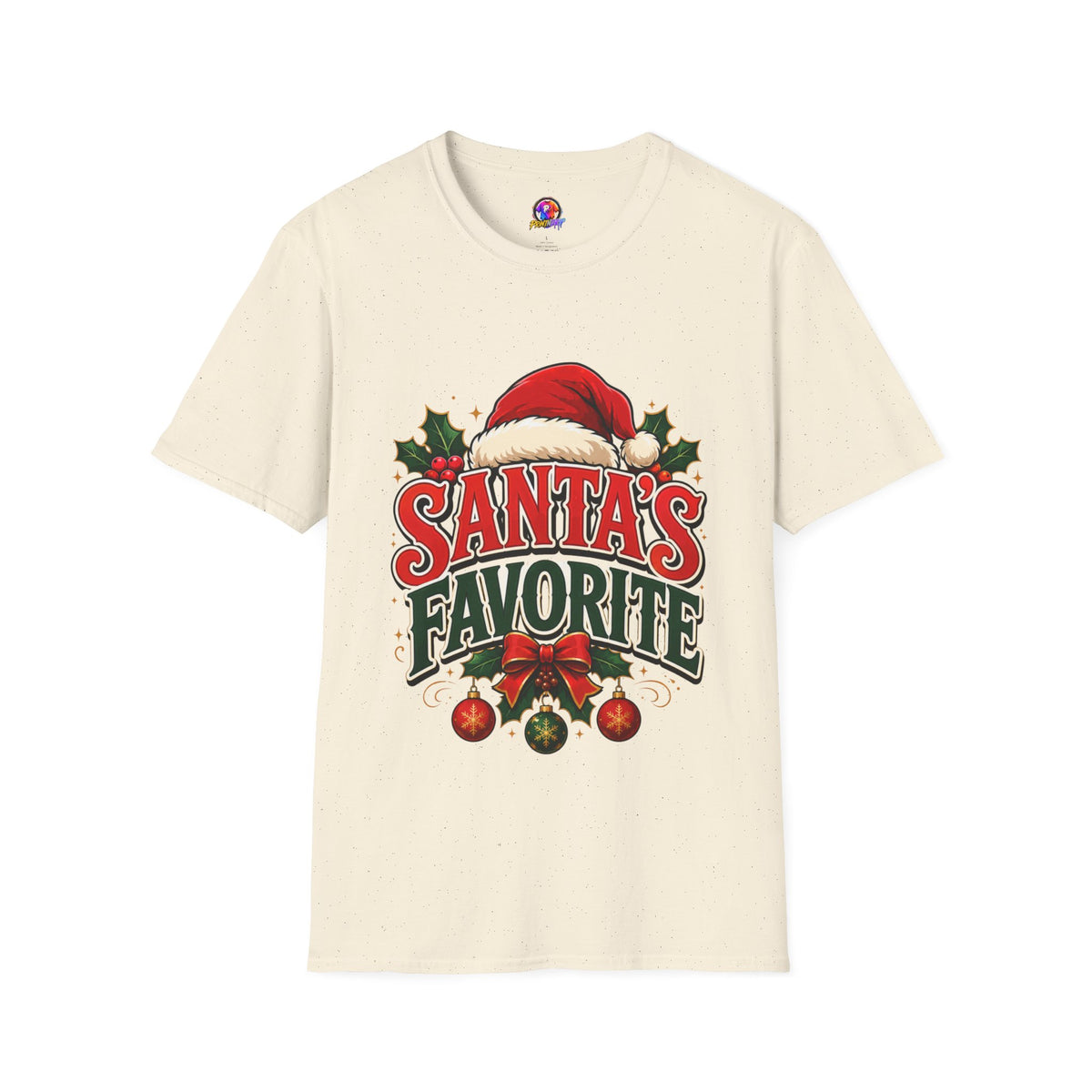 Santa's Favorite T-Shirt — Festive Christmas Tee with Santa Hat & Holly